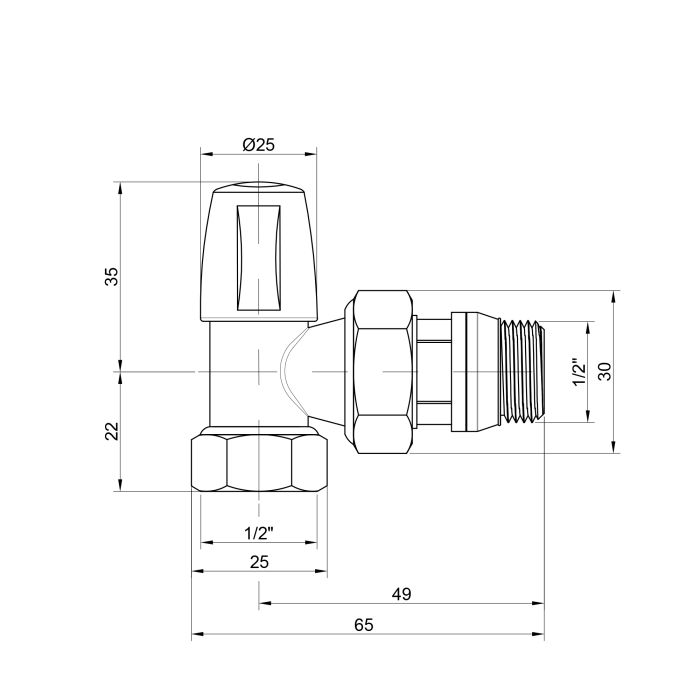 Кран радіаторний Icma 1/2" з антипротіканням кутовий без ручки №805+940