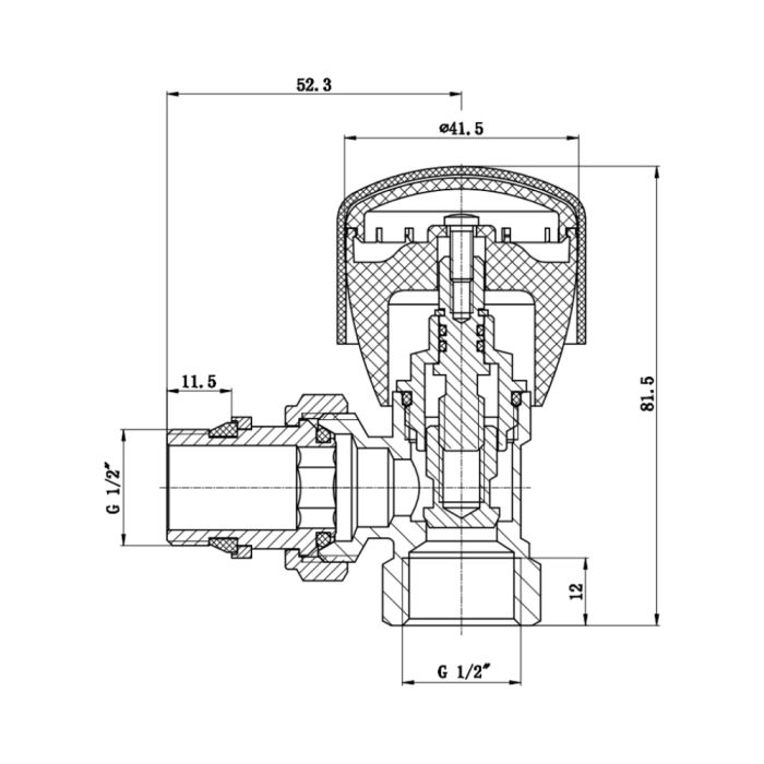 Кран радіаторний Thermo Alliance Standart Powerful 1/2" з антипротіканням кутовий SF232W15