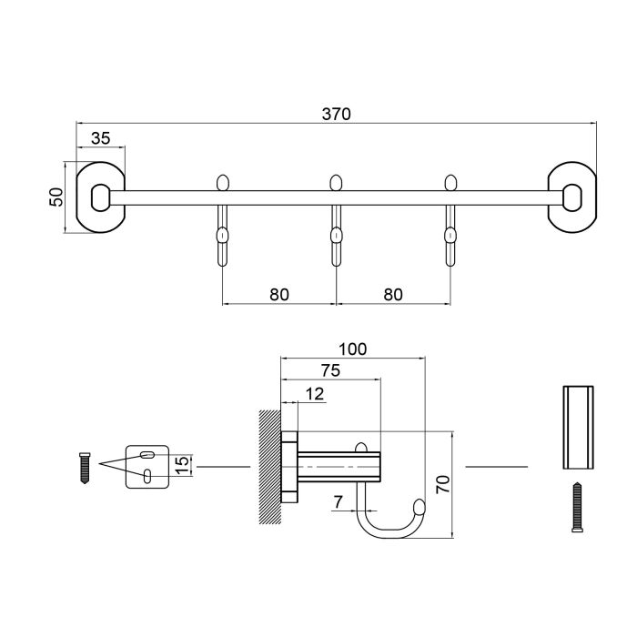 Тримач для рушника Qtap Liberty 3 гачка 365 мм QTLIBCRM11543 Chrome
