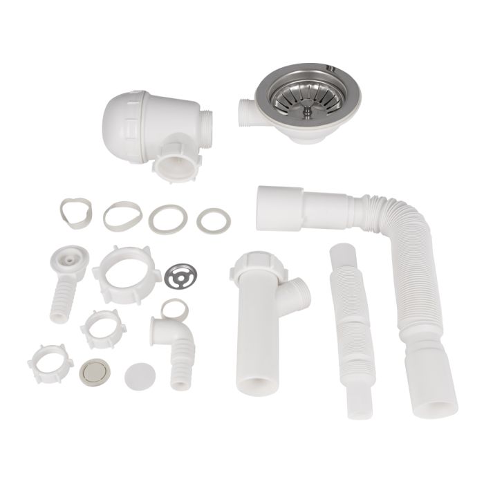 Сифон для кухонної мийки Lidz (WHI) 60 08 E001 01 ECO з круглим переливом (вихід 50 мм)