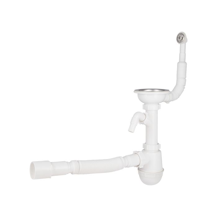 Сифон для кухонної мийки Lidz (WHI) 60 08 E001 01 ECO з круглим переливом (вихід 50 мм)