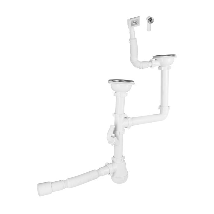 Сифон подвійний для кухонної мийки Lidz (WHI) 60 05 M003 00 з відводом для пральної машини (вихід 50 мм)