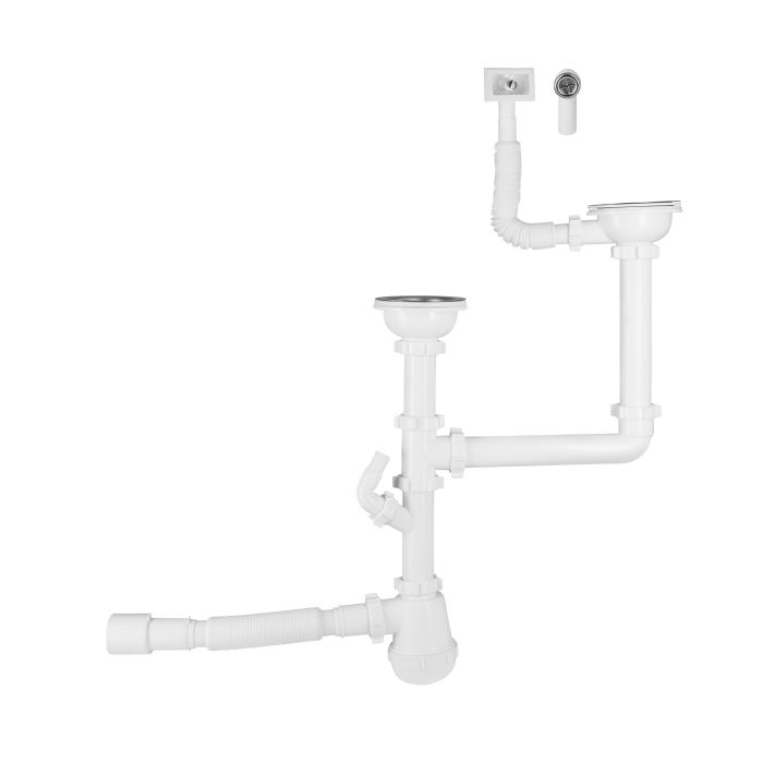 Сифон подвійний для кухонної мийки Lidz (WHI) 60 05 M003 00 з відводом для пральної машини (вихід 50 мм)