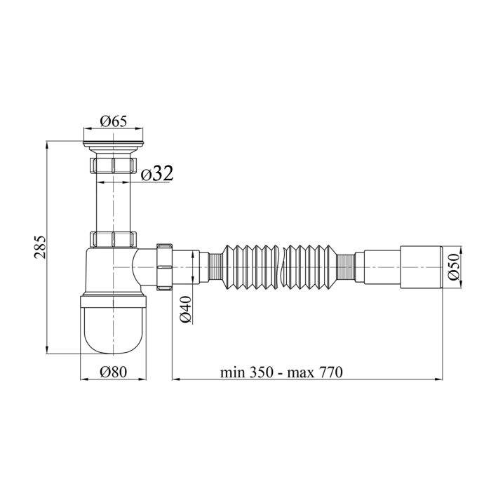 Сифон для раковини Lidz (WHI) LU06 колбовий (вихід 50 мм)