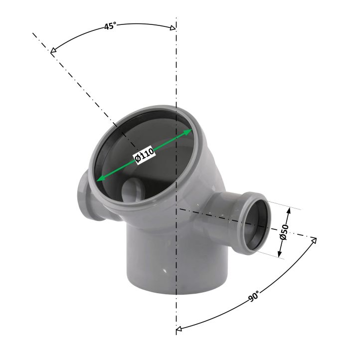 Відвід (коліно) 2P (LR) 110/110/45+2*50/90 (ліве+праве) TA Sewage