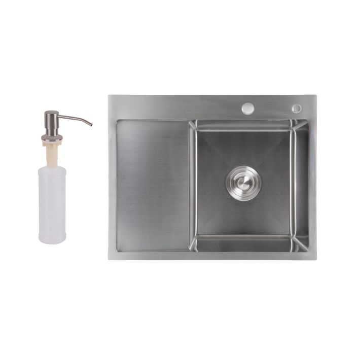 Мийка для кухні інтегрована Lidz Handmade H6350L крило ліворуч (LDH6350BRUL45588) Brushed Steel 3,0/1,0 мм