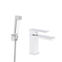 Змішувач для раковини Qtap Gemini (з гігієнічним душем) QTGEM272CRW45691 Chrome/White