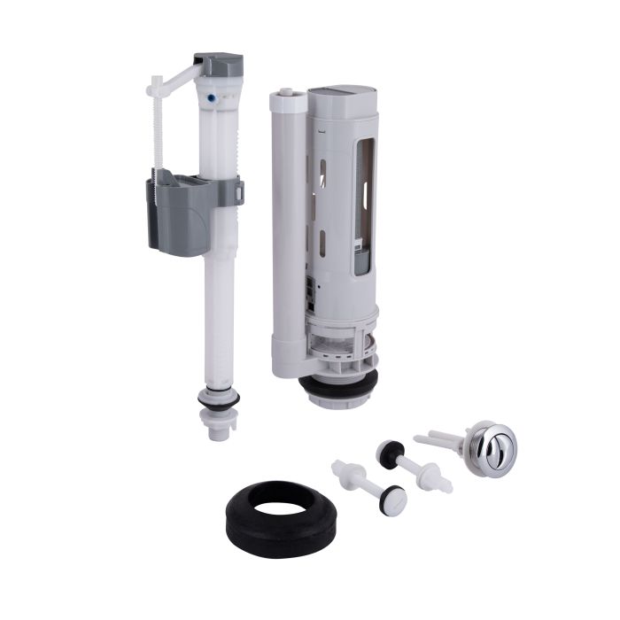 Qtap HY2 (Kalao)  комплект арматури для бачка унітазу з подвійною круглою кнопкою змиву 4,8 см та клапаном нижньої подачі води, 3/6L CHR