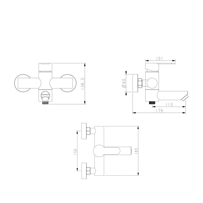 Змішувач для ванни Brinex Pure 006 з поворотним виливом (з душовим гарнітуром) Graphite BRIPUR006GRP