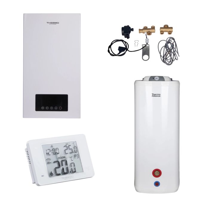Комплексне рішення Thermo Alliance для котельні: електричний котел 6 кВт + комплект підключення бойлера + комбінований підлоговий водонагрівач 100 л