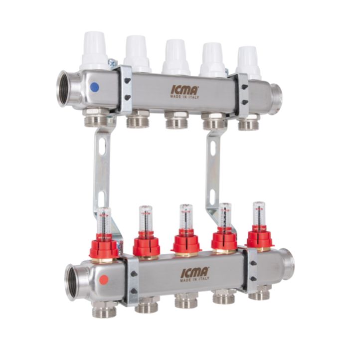 Колектор із витратомірами (нерж.) 1"х5 Icma № К073