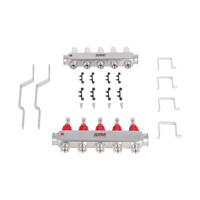 Колектор із витратомірами (нерж.) 1"х5 Icma № К073