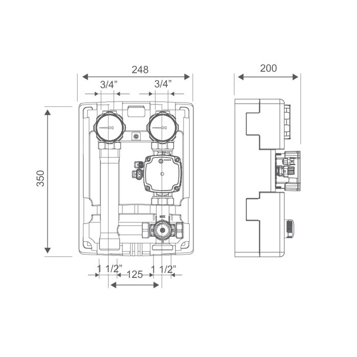 Icma Насосна група Icma з ручним регулюванням та термостатичним змішувачем праве підключення 1 1/2"x3/4" №R004