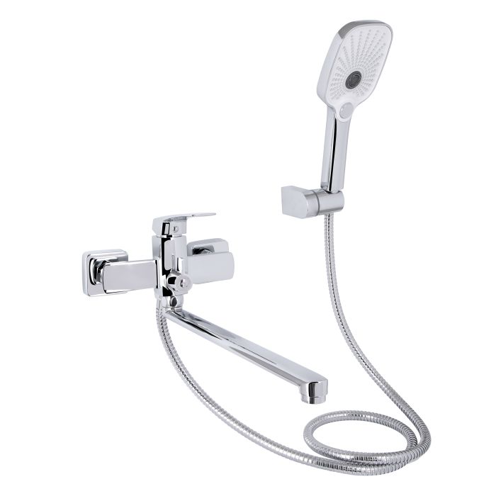 Змішувач для ванни Qtap Tern з довгим поворотним виливом (з душовим гарнітуром) QTTER260CRM47587 Chrome