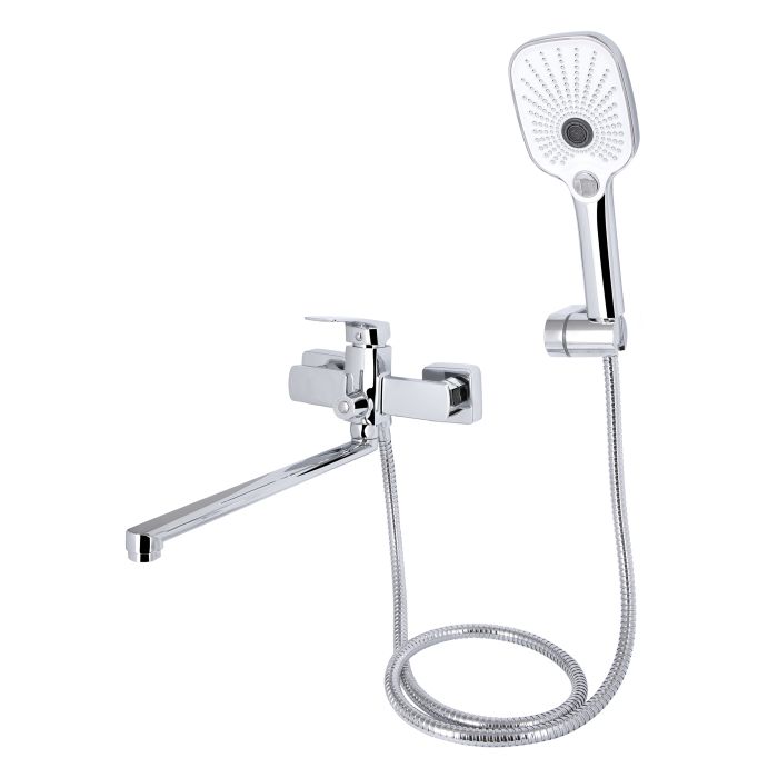 Змішувач для ванни Qtap Tern з довгим поворотним виливом (з душовим гарнітуром) QTTER260CRM47587 Chrome