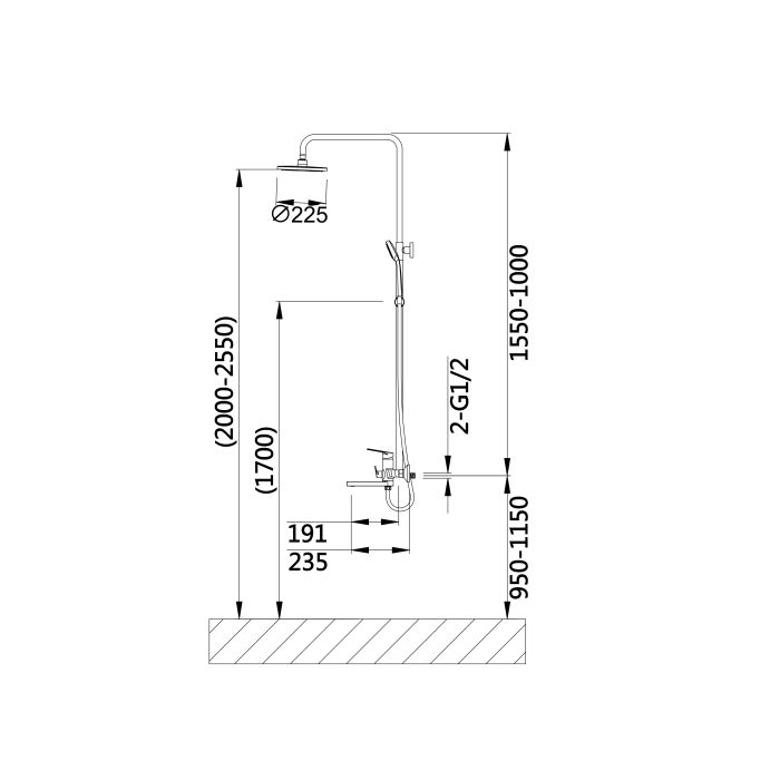 Душова система універсальна Qtap Aries на три споживача (з виливом) QTARI1112CRM47606 Chrome