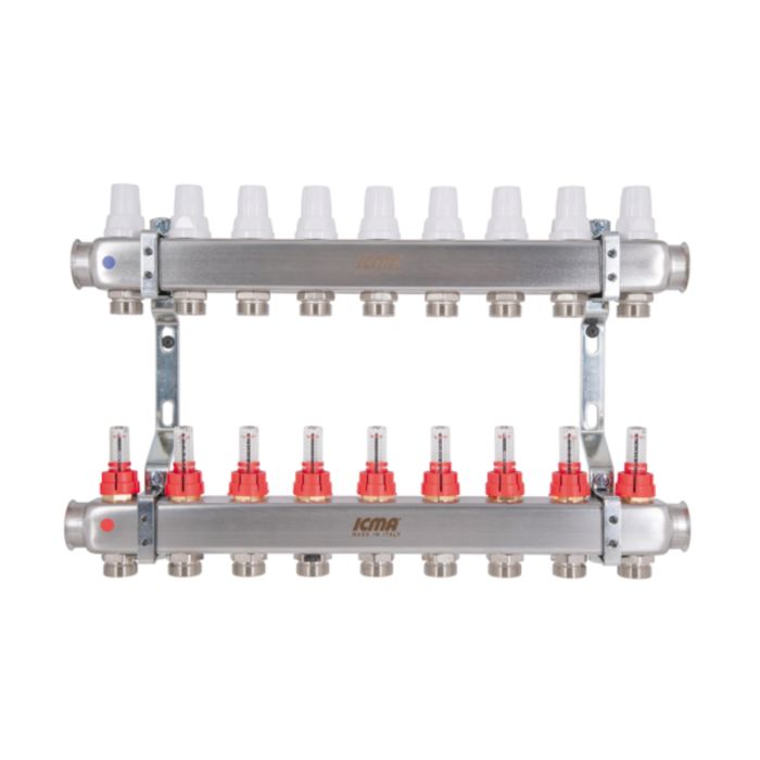 Колектор з витратомірами (нерж.) 1" х9 Icma № К073