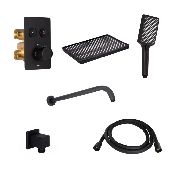 Комплект для душу Qtap Votice:Змішувач для душуQTVOT6442T105NKB+Душ.набір(QTHLA107BLM45947+QTRUC125BLM45959+QTTRU120BLM45927+QT809810842857NB+QTHADPVCSQ160B)