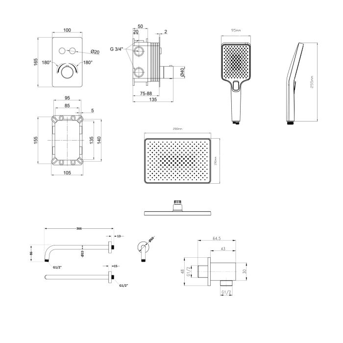 Комплект для душу Qtap Votice:Змішувач для душуQTVOT6442T105NKB+Душ.набір(QTHLA107BLM45947+QTRUC125BLM45959+QTTRU120BLM45927+QT809810842857NB+QTHADPVCSQ160B)