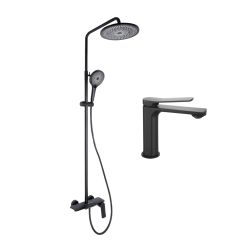 Комплект змішувачів Qtap Slavonice: Душова система QTSLA111BLM45906 + Змішувач для раковини QTSLA1042103B