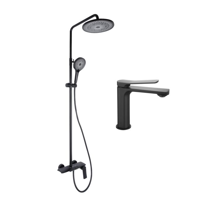 Комплект змішувачів Qtap Slavonice: Душова система QTSLA111BLM45906 + Змішувач для раковини QTSLA1042103B