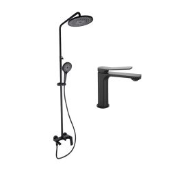 Комплект змішувачів Qtap Slavonice: Душова система QTSLA111BLM45911 + Змішувач для раковини QTSLA1042103B