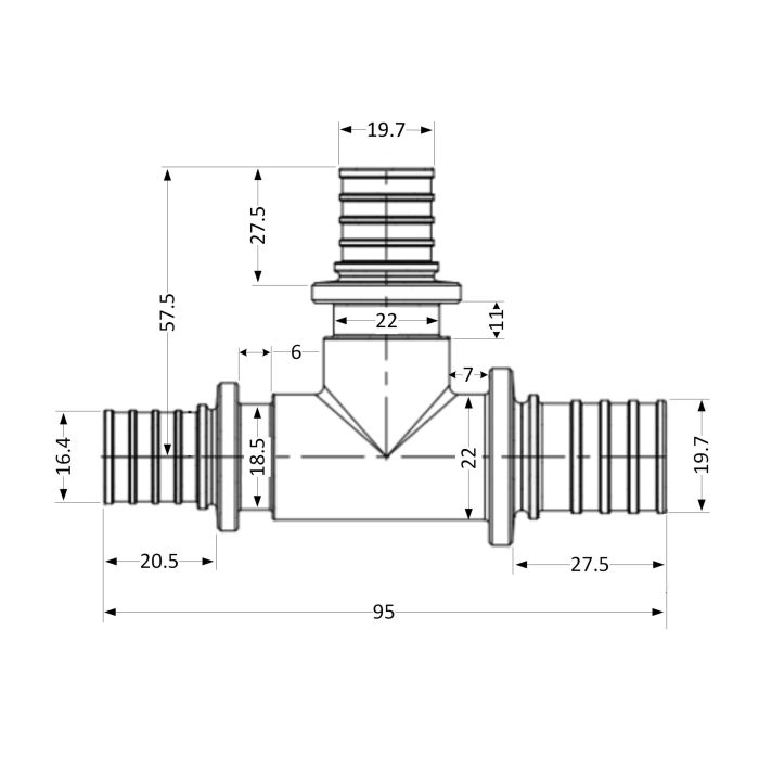 Трійник натяжний Icma №1039 d25х25х20 851039GXGXGW05