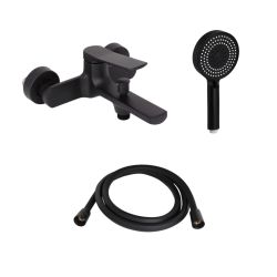 Комплект Qtap Slavonice Black Matt: Змішувач  QTSLA259BLM45918 + Шланг QTHADPVCSQ160B + Лійка QTRUC125BLM45951