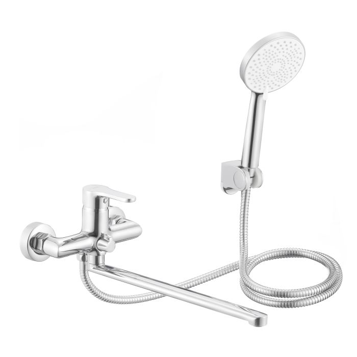 Змішувач латунний для ванни Lidz Astra 005 з поворотним виливом (з душовим гарнітуром) (k35) LDAST005CRM48088 Chrome