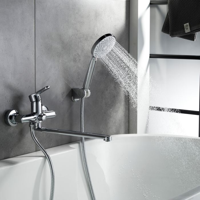 Змішувач латунний для ванни Lidz Astra 005 з поворотним виливом (з душовим гарнітуром) (k35) LDAST005CRM48088 Chrome