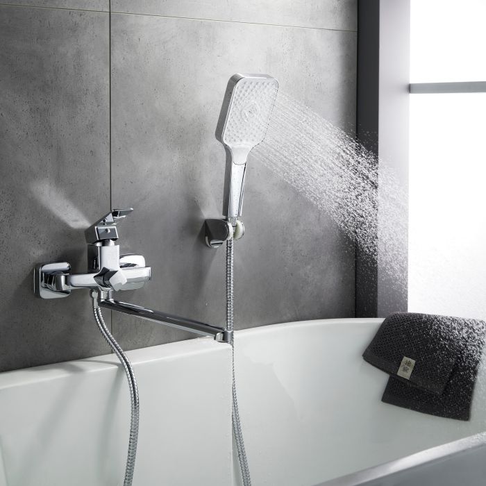 Змішувач латунний для ванни Lidz Orion 005 з поворотним виливом (з душовим гарнітуром) (k35) LDORI005CRM48094 Chrome