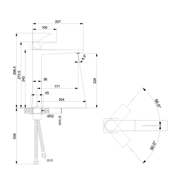 Змішувач латунний для раковини Lidz Orion 001FH високий (k25) LDORI001FHCRM48096 Chrome