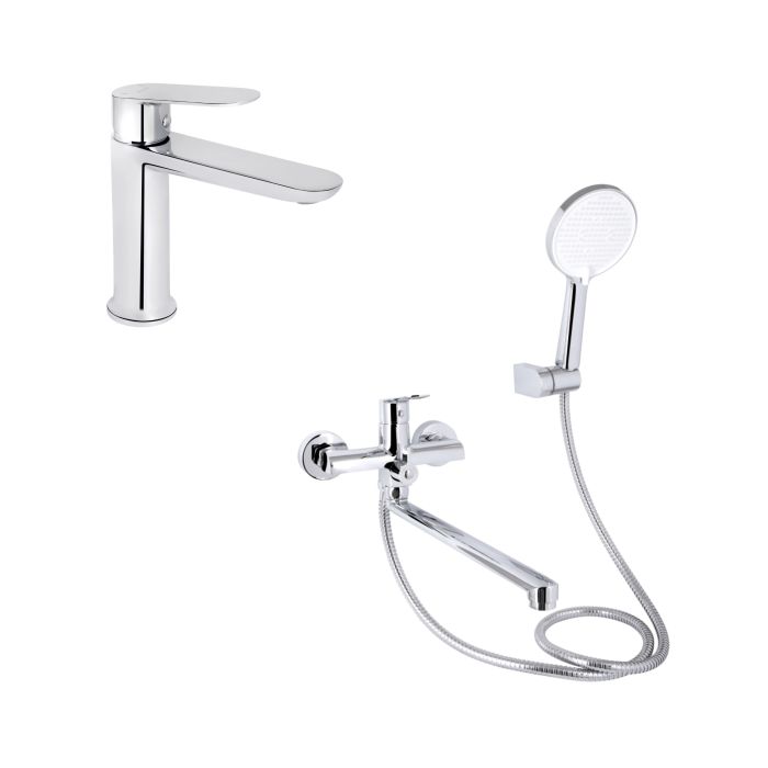 Акційний набір для Ванної кімнати Qtap Evia Змішувач для раковини QTEVI2701CRM47576 Chrome+Qtap Evia Змішувач для ванни QTEVI260CRM47579 Chrome