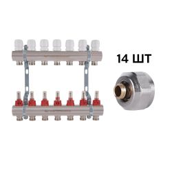 Комплект: Thermo Alliance Standart Колектор латунний з витратомірами 1"х7 SD235W7 + SD Євроконус 3/4''х16×2 SD346