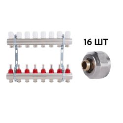 Комплект: Thermo Alliance Standart Колектор латунний з витратомірами 1"х8 SD235W8 + SD Євроконус 3/4''х16×2 SD346