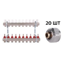 Комплект: Thermo Alliance Standart Колектор латунний з витратомірами 1"х10 SD235W10 + SD Євроконус 3/4''х16×2 SD346