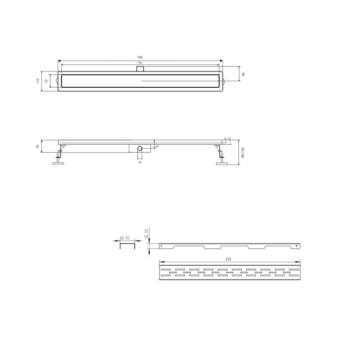 Комплект Qtap Taurus FD700 (BLA) Лінійний трап із нержавіючої сталі із сухим затвором 700 мм