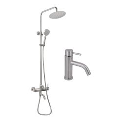 Акційний набір: Lidz Aria 0011F Змішувач для раковини (k35) Nickel + Lidz Aria 1031 Душова система на 3 споживача (з виливом) (k35) Nickel