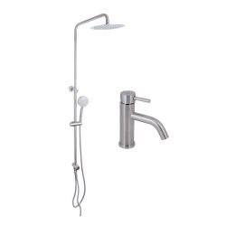 Акційний набір: Lidz Aria 0011F Змішувач для раковини (k35) Nickel + Lidz Aria 1120 Душова стійка універсальна на два споживача Nickel
