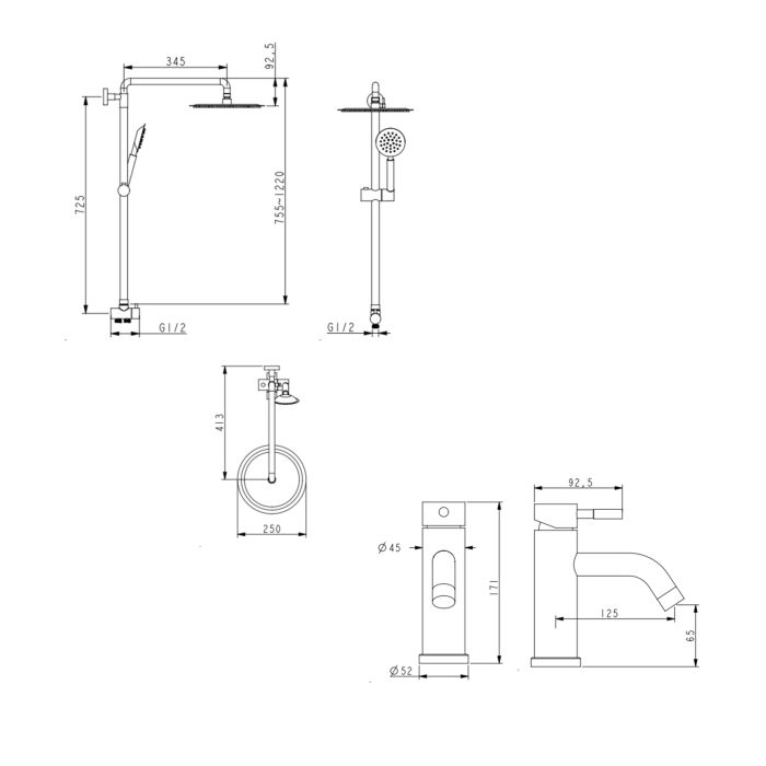 Акційний набір: Lidz Aria 0011F Змішувач для раковини (k35) Nickel + Lidz Aria 1120 Душова стійка універсальна на два споживача Nickel