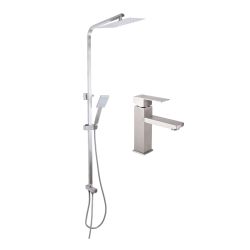 Акційний набір: Lidz Kubis 001F Змішувач для раковини (k35) Nickel + Lidz Kubis 1120 Душова стійка універсальна на два споживача Nickel