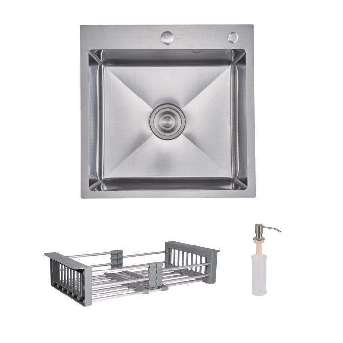 Комплект Lidz Handmade H5050H Мийка для кухні інтегрована Decor Honeycomb у комплекті з дозатором + Lidz K01G Корзина для кухонної мийки