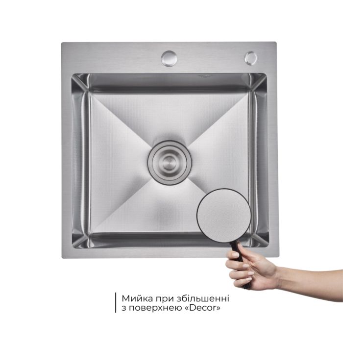 Комплект Lidz Handmade H5050H Мийка для кухні інтегрована Decor Honeycomb у комплекті з дозатором + Lidz K01G Корзина для кухонної мийки