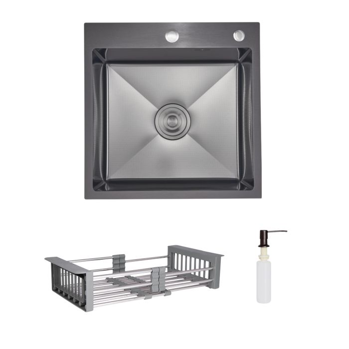 Комплект Lidz Handmade H5050HB Мийка для кухні інтегрована Decor Black PVD Honeycomb у комплекті з дозатором + Lidz K01G Корзина для кухонної мийки