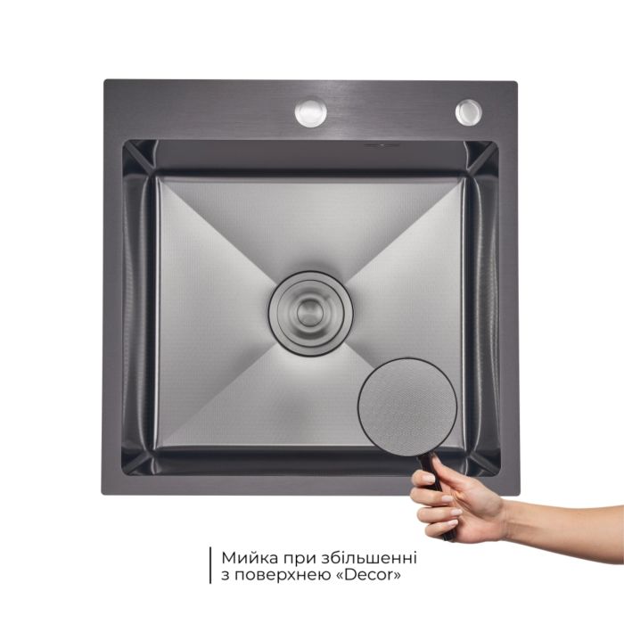Комплект Lidz Handmade H5050HB Мийка для кухні інтегрована Decor Black PVD Honeycomb у комплекті з дозатором + Lidz K01G Корзина для кухонної мийки