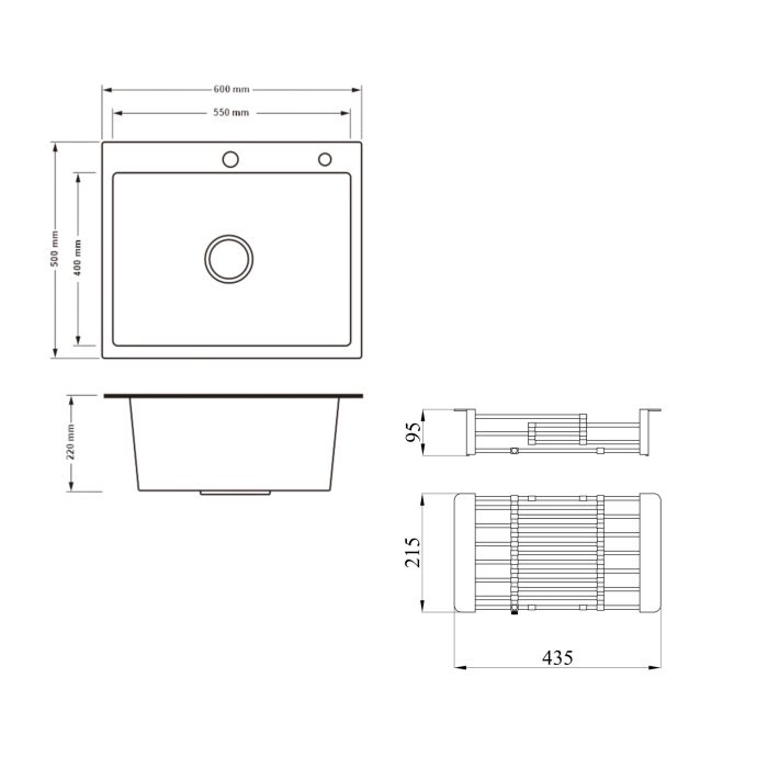 Комплект Lidz Handmade H6050H Мийка для кухні інтегрована Decor Honeycomb у комплекті з дозатором + Lidz K01G Корзина для кухонної мийки