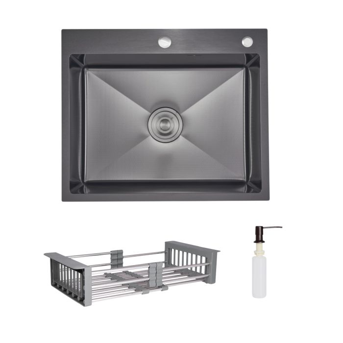 Комплект Lidz Handmade H6050HB Мийка для кухні інтегрована Decor Black PVD Honeycomb у комплекті з дозатором + Lidz K01G Корзина для кухонної мийки