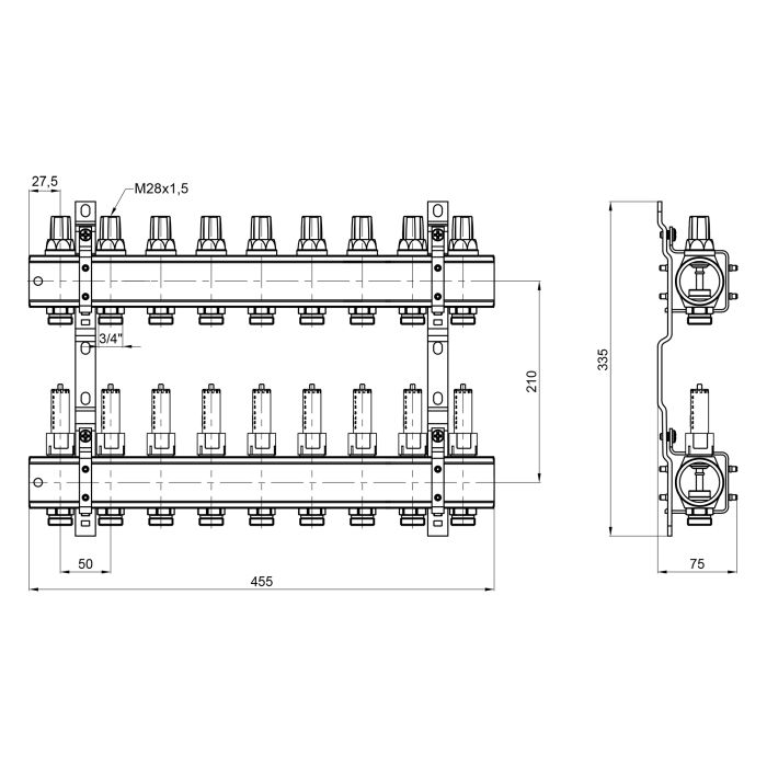 Колектор Icma 1" 9 виходів, з витратомірами №K013